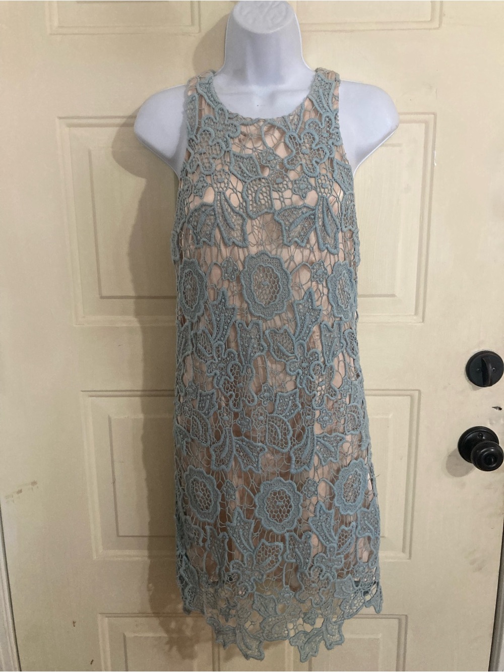 Sleeveless Lace Overlay Dress in Light Blue